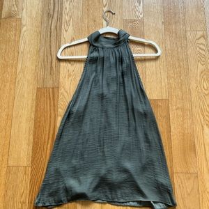 Naked Zebra satin Blouse with Neck Tie (ties in back) in large. Olive green.